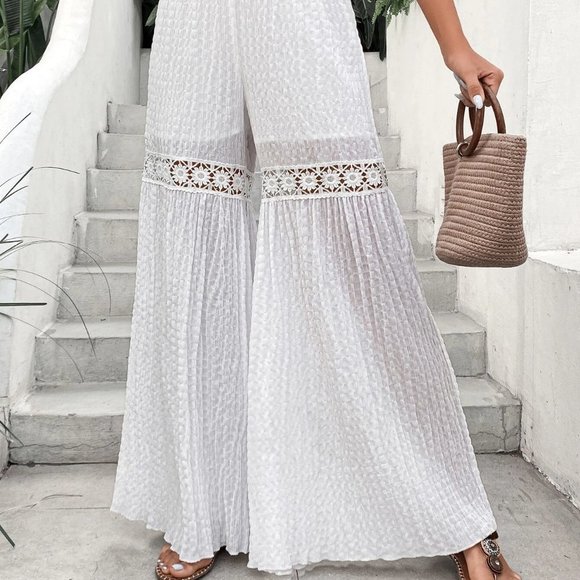 Boho Contrast Lace Wide Leg Pants white - Picture 4 of 4
